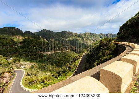 Beautiful mountain landscape on tropical island Tenerife, Canary in Spain. Breathtaking scenery from Anaga mountains.