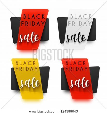 Black Friday. Emblem Black Friday . Black Label . Sticker campaign for shops . Design element . Vector sale. Realistic sticker in 3D.