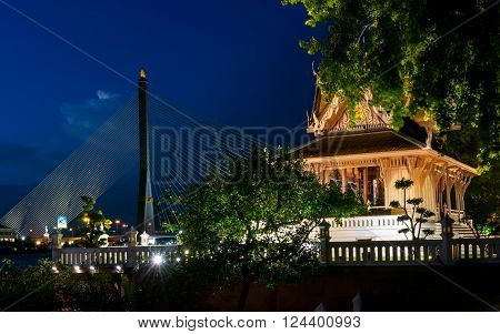 A Traditional Pavion at Fort Phra Sumen the Menam Chao Phraya River in the historic center of the capital Bangkok in Thailand