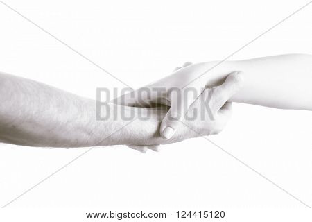 Two hands reaching toward each other. Helping concept. Vintage tone