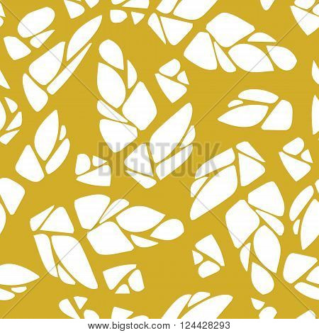 Seamless pattern with cones of hops or leaves and flowers