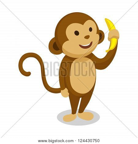 Monkey and banana cartoon minimalistic vector illustration. Cartoon animal illustration