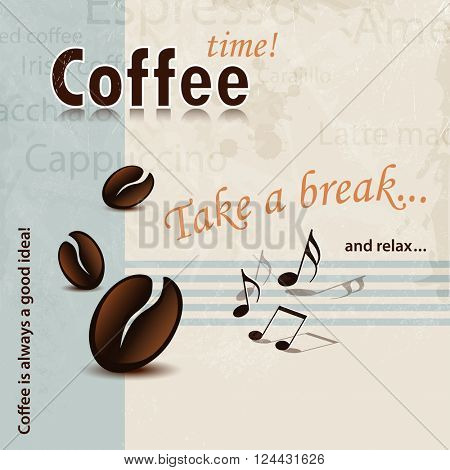 Retro coffee background with Take A Break and Coffee Time words