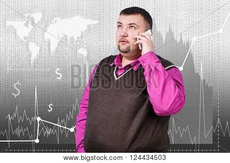 Beautiful woman standing on the traiding graph background. Elements of this image furnished by NASA
