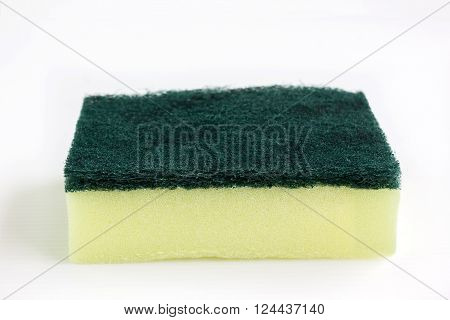 Closeup scrub sponge or disk sponge on white background