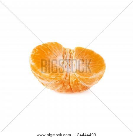 Half of fresh juicy peeled cleaned tangerine ripe fruit isolated over the white background