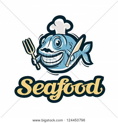 fun fish in chef hat isolated on a white background. vector illustration