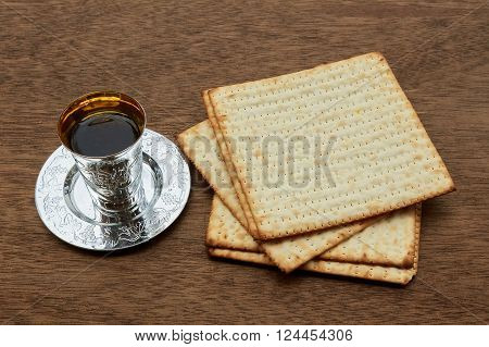 Pesach Still-life With Wine And Matzoh Jewish Passover Bread