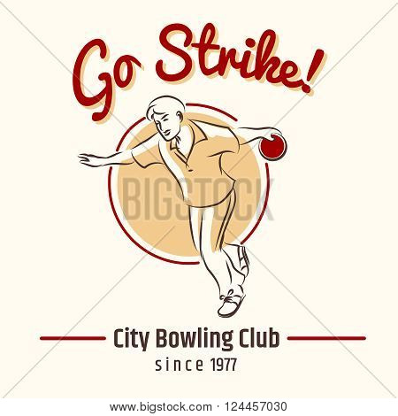 Bowling poster. Bowling hand drawn retro poster vector illustration