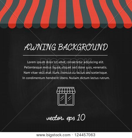 Banner background poster concept with striped awnings for shop and marketplace on a chalkboard. Flat design. Vector illustration