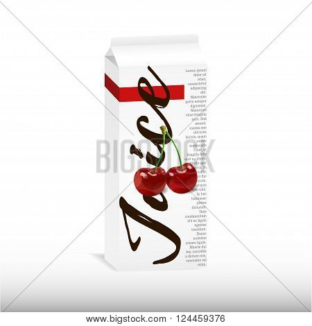 Cherry juice carton box vector illustration. For juice label, jam