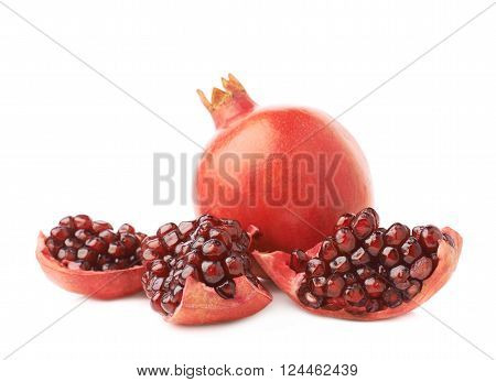 Served pomegranate Punica granatum fruit composition isolated over the white background