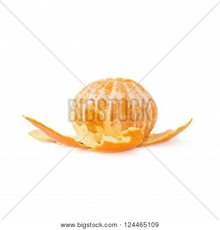 Fresh juicy peeled cleaned tangerine ripe fruit isolated over the white background