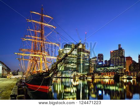 SYDNEY, AUSTRALIA - April 11, 2016 : Sunset of Darling Harbour, adjacent to the city centre of Sydney and also a recreational place in Sydney central business district
