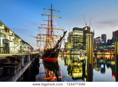SYDNEY, AUSTRALIA - April 11, 2016 : Sunset of Darling Harbour, adjacent to the city centre of Sydney and also a recreational place in Sydney central business district