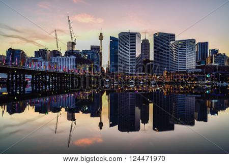 Sydney, Australia - September 6, 2015 : Sunset Of Darling Harbour, Adjacent To The City Centre Of Sy