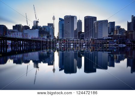 Sydney, Australia - September 6, 2015 : Sunset Of Darling Harbour, Adjacent To The City Centre Of Sy