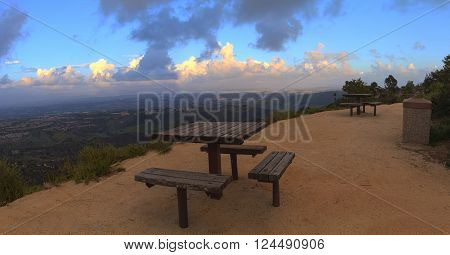 Panoramic view before sunset from the top of the hiking trail at Alta Laguna Park, 