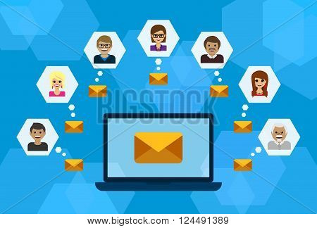 People communication with E-mail. Laptop and People Icons. Vector EPS 10.