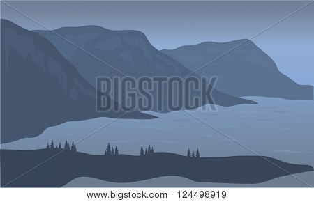View cliff of silhouette with gray backgrounds