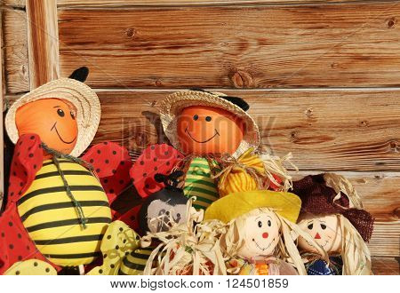 Harvest Straw men as decoration in the village scene