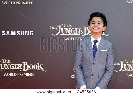 Neel Sethi at the Los Angeles premiere of 'The Jungle Book' held at the El Capitan Theatre in Hollywood, USA on April 4, 2016.