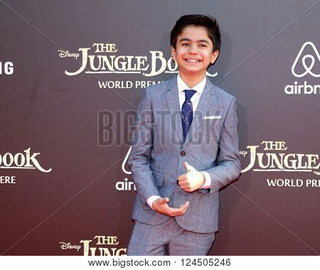 Neel Sethi at the Los Angeles premiere of 'The Jungle Book' held at the El Capitan Theatre in Hollywood, USA on April 4, 2016.