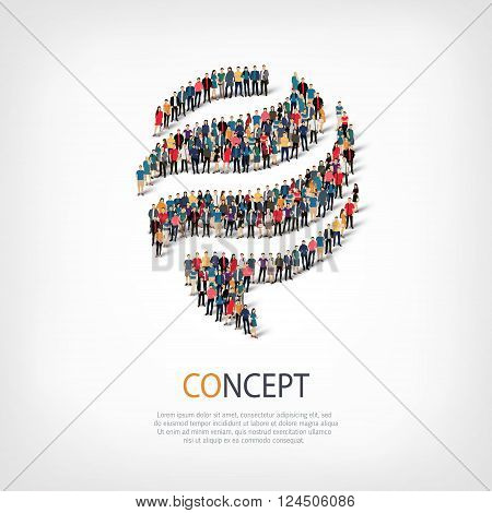 Isometric set of styles, concept  , web infographics concept  illustration of a crowded square, flat 3d. Crowd point group forming a predetermined shape. Creative people. - Vector Illustration. Stock vector.