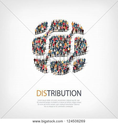 Isometric set of styles, distribution , web infographics concept  illustration of a crowded square, flat 3d. Crowd point group forming a predetermined shape. Creative people. - Vector Illustration. Stock vector.