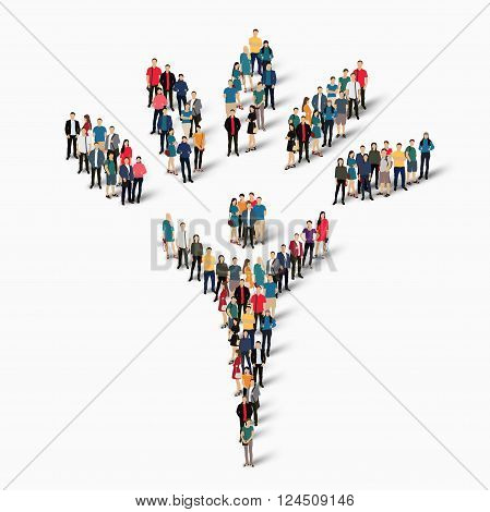 Isometric set of styles abstract  symbol  festival web infographics concept vector illustration of a crowded square, flat 3d. Crowd point group forming a predetermined shape. Creative people. - Vector Illustration. Stock vector.