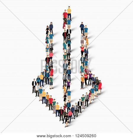 Isometric set of styles abstract business symbol web infographics concept vector illustration of a crowded square, flat 3d. Crowd point group forming a predetermined shape. Creative people. - Vector Illustration. Stock vector.