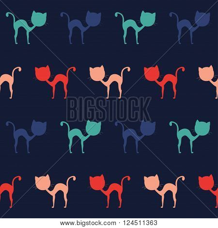Colorful abstract cats seamless pattern. Vector illustration
