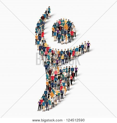 Isometric set of styles , dancing man , web infographics concept  illustration of a crowded square, flat 3d. Crowd point group forming a predetermined shape. Creative people. - Vector Illustration. Stock vector.