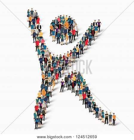 Isometric set of styles , dancing man , web infographics concept  illustration of a crowded square, flat 3d. Crowd point group forming a predetermined shape. Creative people. - Vector Illustration. Stock vector.