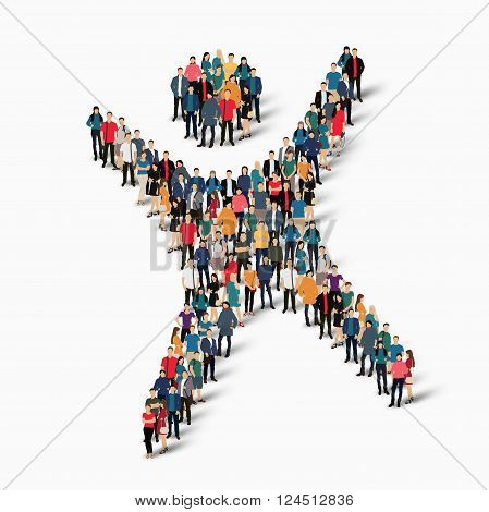Isometric set of styles , dancing man , web infographics concept  illustration of a crowded square, flat 3d. Crowd point group forming a predetermined shape. Creative people. - Vector Illustration. Stock vector.