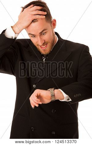 Successful Businessman In Formal Suit Chacking Time On Wrist Watch.