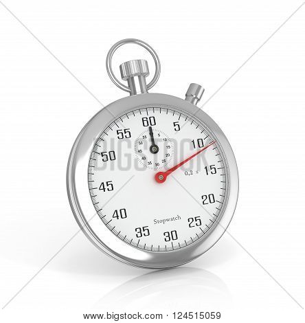 Stopwatch silver isolated white fonom.3D Image .