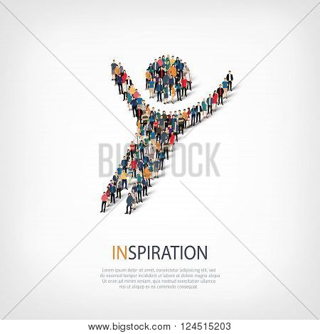 Isometric set of styles, inspiration  , web infographics concept  illustration of a crowded square, flat 3d. Crowd point group forming a predetermined shape. Creative people. - Vector Illustration. Stock vector.