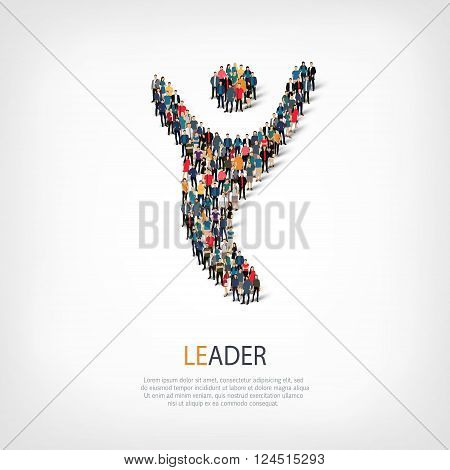 Isometric set of styles, leader  , web infographics concept  illustration of a crowded square, flat 3d. Crowd point group forming a predetermined shape. Creative people. - Vector Illustration. Stock vector.
