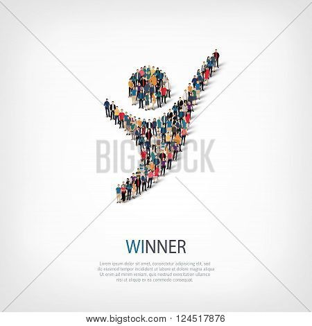 Isometric set of styles, winner , web infographics concept  illustration of a crowded square, flat 3d. Crowd point group forming a predetermined shape. Creative people. - Vector Illustration. Stock vector.