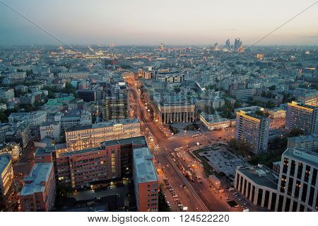 View from Business Center Domnikov to Sakharov avenue at evening in Moscow, Russia