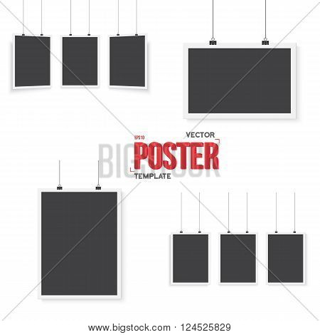 Illustration of Isolated Vector Poster Mockup Set. Realistic EPS10 Vector Set Paper Posters Isolated on White Background