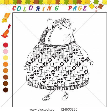 Coloring book with hedgehog. Black and white outline illustration for coloring. Visual game for kids and preschool children's. Funny image for colouring drawing