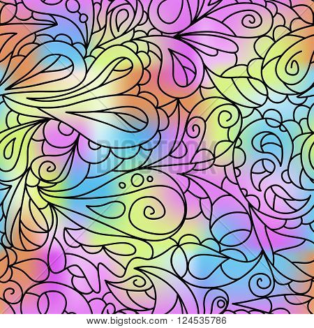 Bright ornate leaf pattern. Seamless pattern. Coloful vector illustration.