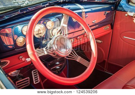 colorful interior detail of a 1950s restoration automobile