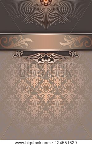 Vintage background with decorative patterns and border. Cover-book or vintage invitation card design.