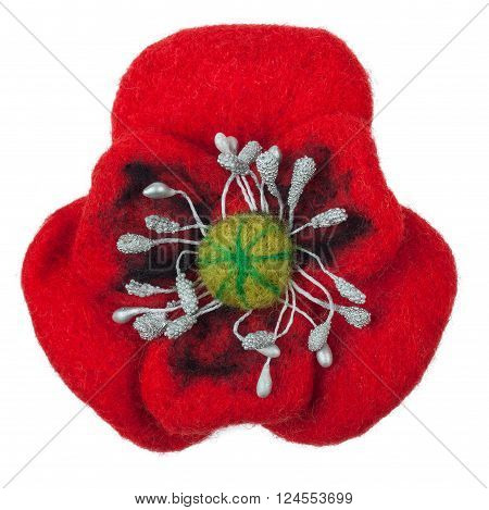 Needle felting poppy isolated on white background