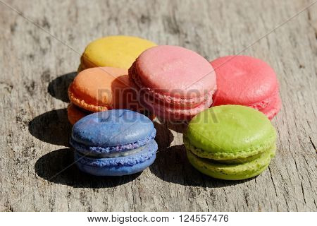 many color of Macaron in the wood floor