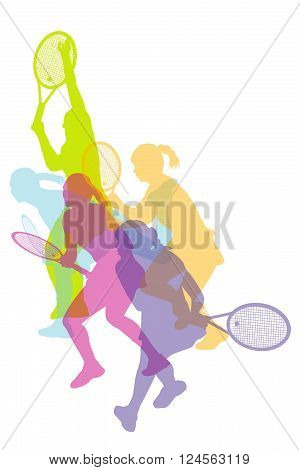 Illistration of women tennis silhouettes background colorful concept