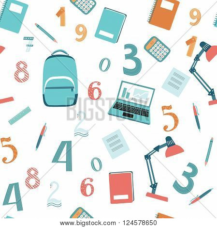 Seamless pattern of vector illustration of education and report tool set on white isolated background